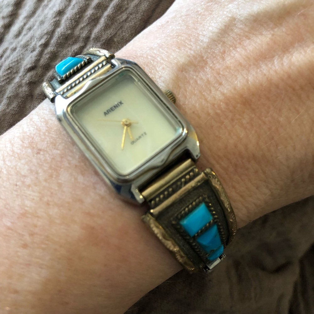 Arenix sterling, 12KGF gold, turquoise bracelet watch